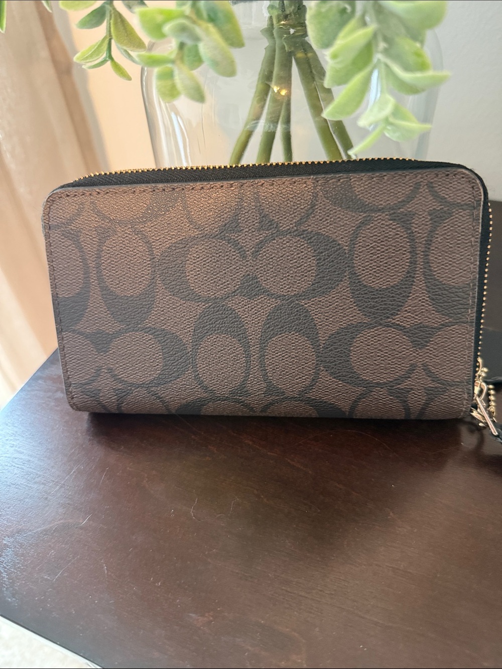 Coach Brown and Black Signature Zip Wallet with Gold Logo - Picture 3 of 9